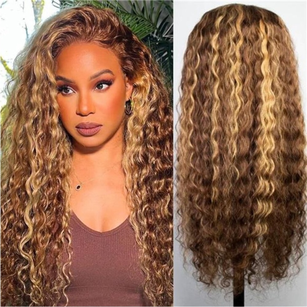 22” BROWN BLONDE  Highlight Ombre Lace Front Wig NEW